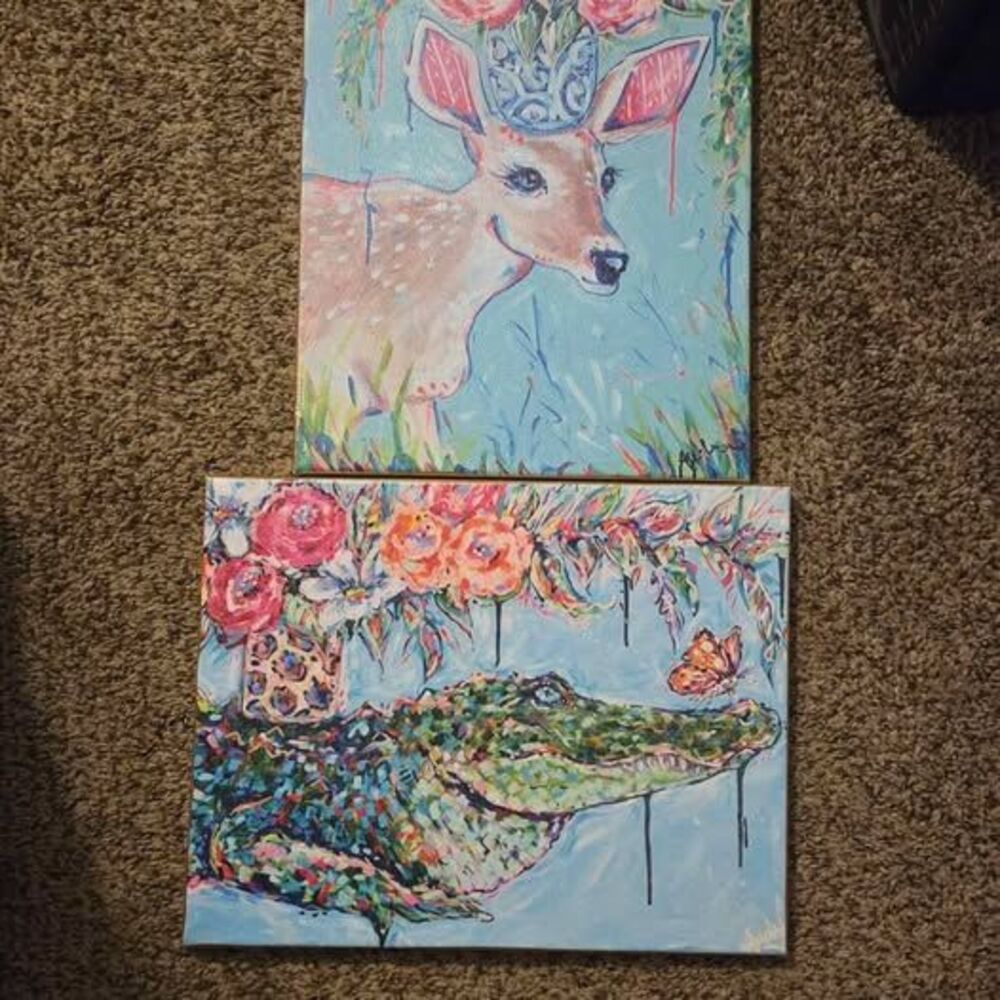 Whimsical Deer and Alligator Canvas Art Set